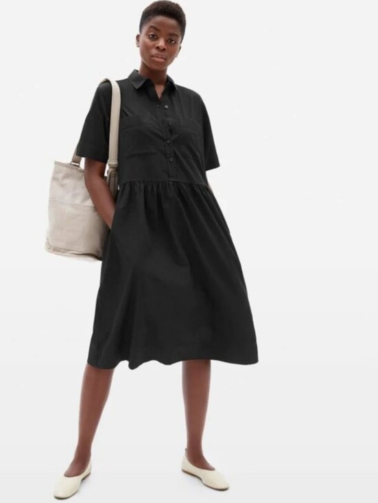 Everlane Dresses & Skirts - Everlane Parklet Shirtdress Cotton Black Midi Dress Minimalist Relaxed Size 6